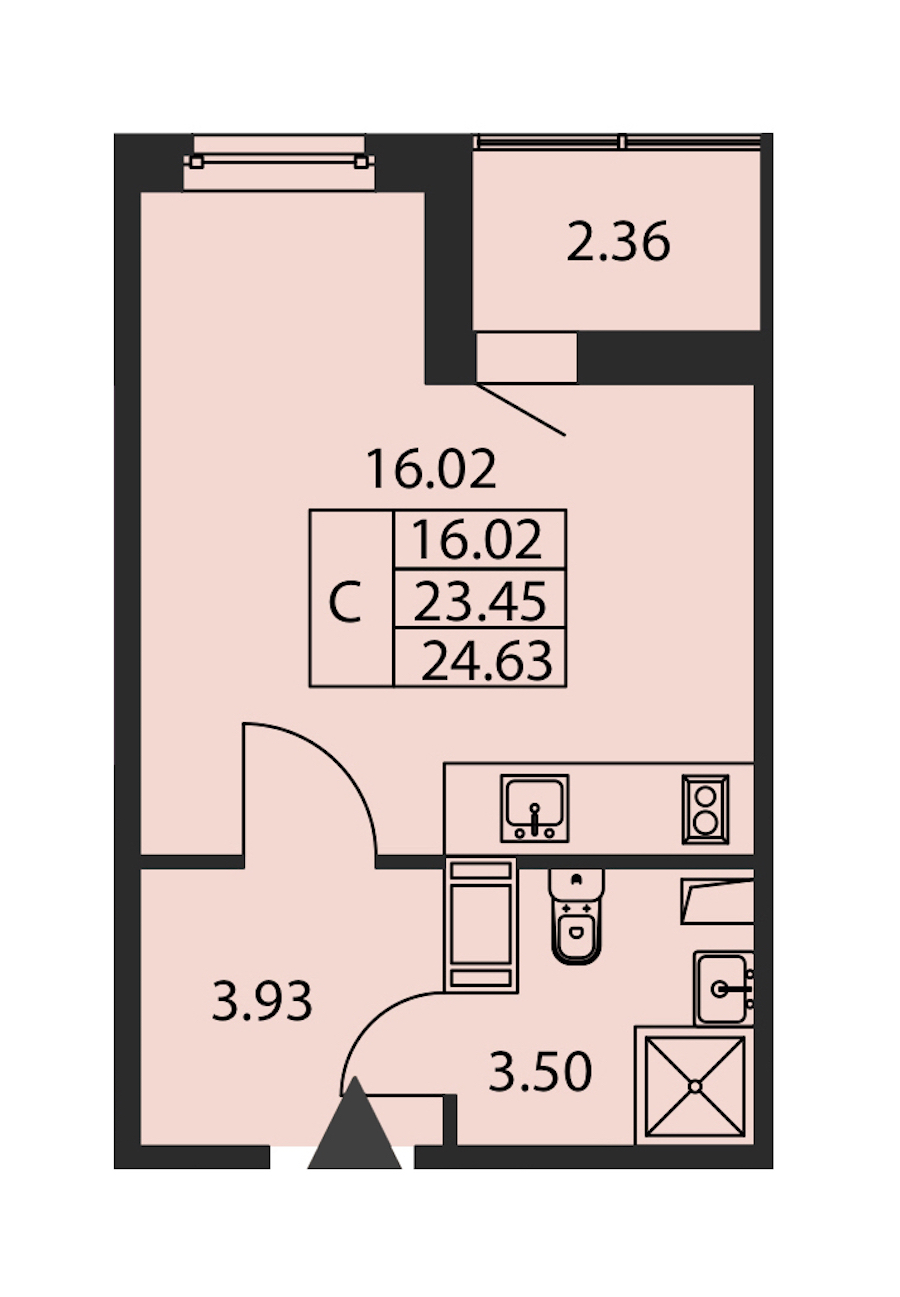 Квартира студия 23.45 м², 5/12 эт., ЖК «Полис ЛАВрики»